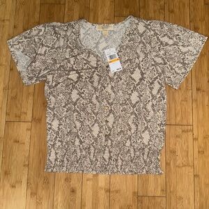 Brown and Cream Snakeskin Print Michael Kors Women's Short Sleeve Top